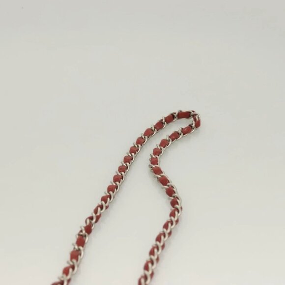 CHANEL Choco Bar Chain Shoulder Bag Lamb Skin Red Silver CC Auth BA3678 - Picture 11 of 15